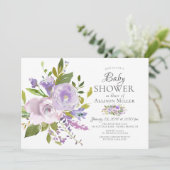 Purple Lavender Floral BABY Douche Invitations (Debout devant)