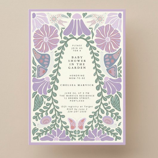 Purple Lavender floral Baby Shower Invitation