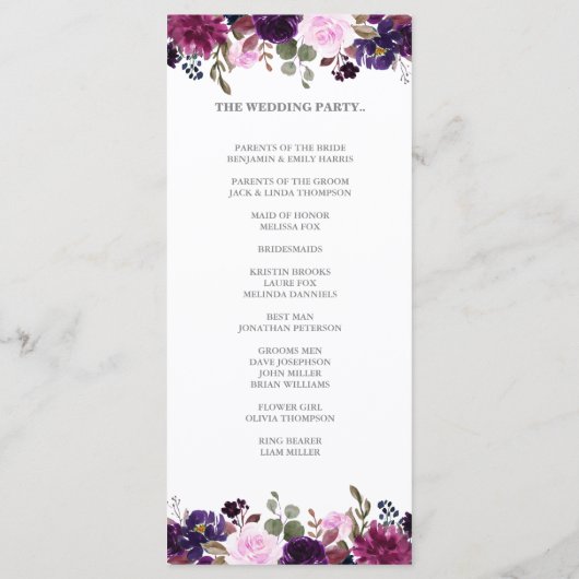 Purple Lavender Floral Boho carte programme de mar (Dos)