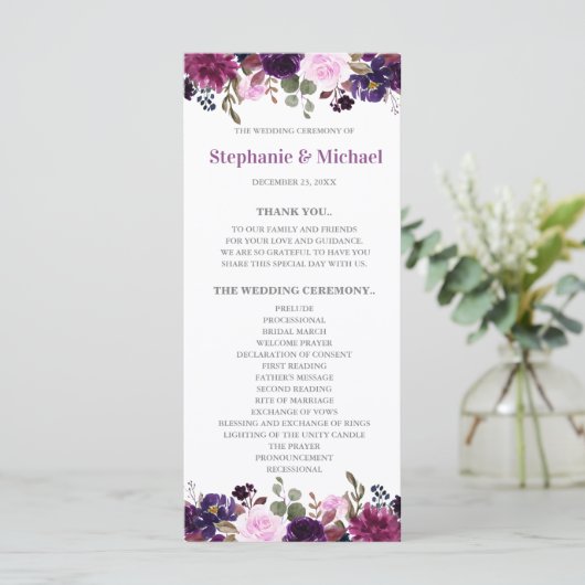 Purple Lavender Floral Boho carte programme de mar (Debout devant)