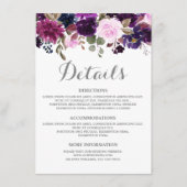 Purple Lavender Floral Boho Mariage Détails carte (Devant)