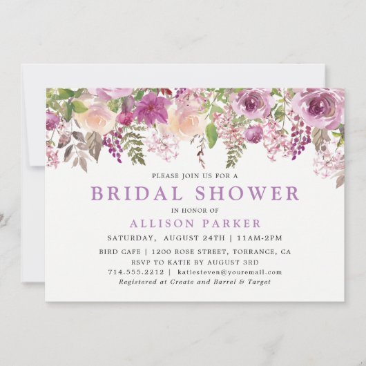 Purple Lavender Floral Bridal Show Invitation (Devant)