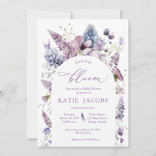 Purple + Lavender Floral Bridal Shower Invitation (Devant)