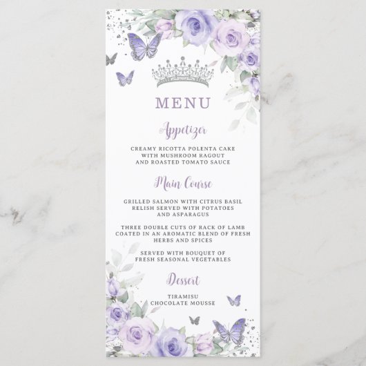 Purple Lavender Floral Butterflies Menu mince (Devant)