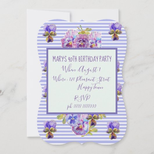 Purple Lavender Pansy 40e anniversaire Invitation (Devant)