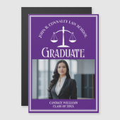 Purple Law School Photo Graduation Magnet Card (Devant / Derrière)