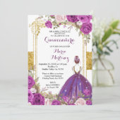 Purple Lilac Fleurs Or Quinceanera Invitation (Debout devant)