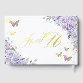 Purple Lilac Floral Papillons Or Sweet 16 Pétrole (Verso)