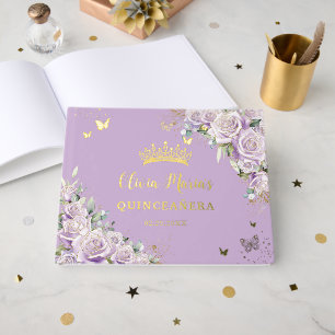 Purple Lilac Rose Floral Gold 15 XV Quinceañera