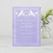 Purple Lovebird Floral Faire-part de mariage (Debout devant)