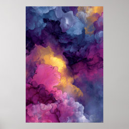 Purple Magenta Gold Alcohol Ink Nebula Flow Poster