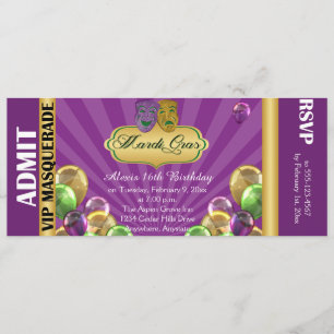 Purple Mardi Gras Party Billet Invitation