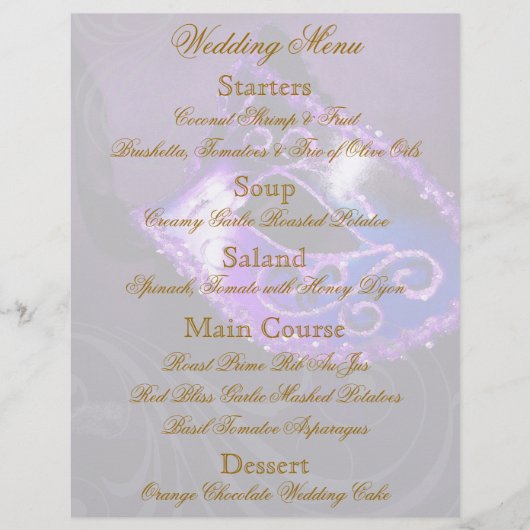 Purple Masquerade Ball Menu Flyer Mariage (Devant)