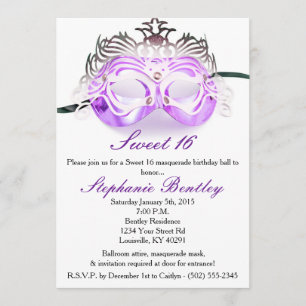 Purple Masquerade Sweet 16 Anniversaire Invitation