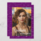 Purple Math College Script Photo Graduation Aankondiging (Voorkant / Achterkant)