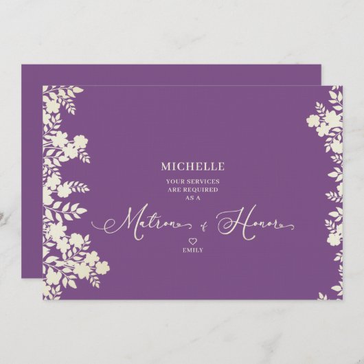 Purple Matron of Honor Proposal Botanical Frame (Voorkant / Achterkant)
