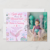 Purple Mermaid Queue Anniversaire Photo Invitation (Devant)