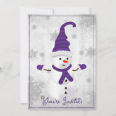 Purple mignon Snowman Noël Invitation (Devant)