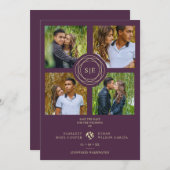 Purple Minimal Initials Wedding Fancy 4 Photos Save The Date (Voorkant / Achterkant)
