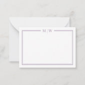 Purple Minimalist Monogram Notitiekaartje (Voorkant)