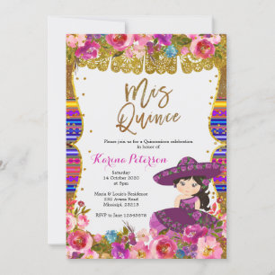 Purple Mis Quince Mexicaine Invitation Anniversair