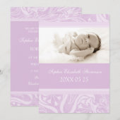 Purple Modèle photo Nouveau bébé Faire-part de nai (Devant / Derrière)