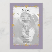 Purple Modern Photo Gold Hearts Menu Mariage (Devant)