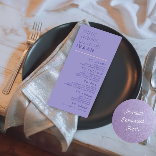Purple Modern Retro Disco Wedding Guest Name Menu