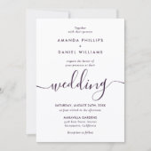 Purple Modern Script Elegant Photo Wedding Kaart (Voorkant)