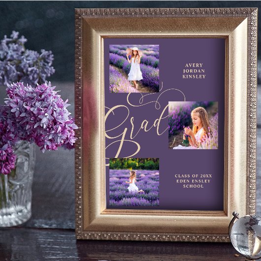 Purple Modern Typography Grad  Three Photos Poster