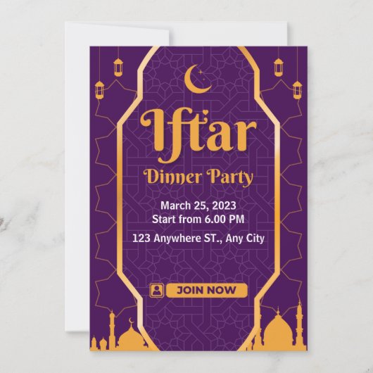 Purple moderne Ramadan Iftar Party Invitation (Devant)