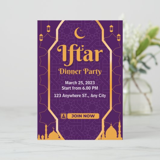 Purple moderne Ramadan Iftar Party Invitation (Debout devant)