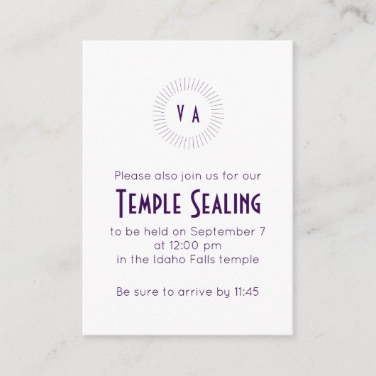 Purple Monogram Circle Temple Sealing Invitation (Devant)