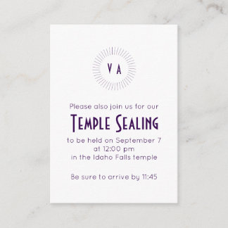 Purple Monogram Circle Temple Sealing Invitation Informatiekaartje