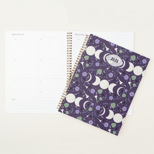 Purple Moon Phase Floral Pattern 2026 Planner (Devant avec enveloppe)