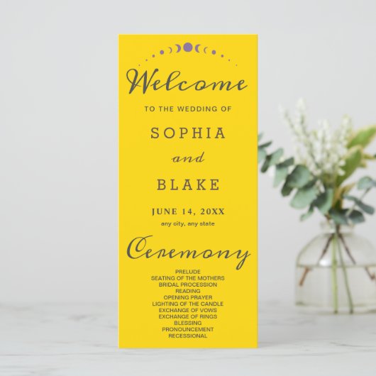 Purple Moon Phases Gold Wedding Programme (Debout devant)