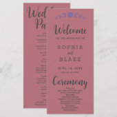 Purple Moon Phases Rose Gold Wedding Programme (Devant / Derrière)