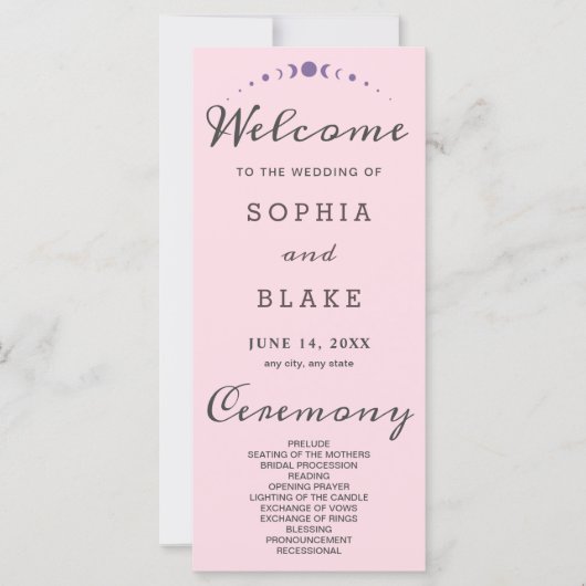 Purple Moon Phases Soft Pink Wedding Programme (Devant)