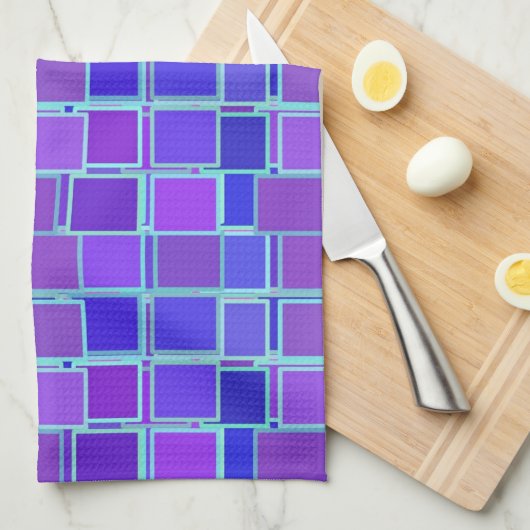 Purple Mosaic Squares Tile Pattern Theedoek (Quarter Fold)