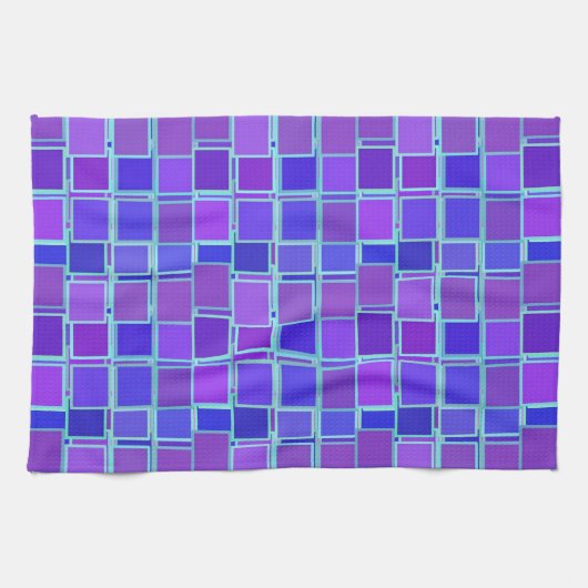 Purple Mosaic Squares Tile Pattern Theedoek (Horizontaal)