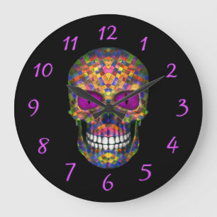 Purple Mosaic Sugar Skull Zombie Wall Clocks Grote Klok