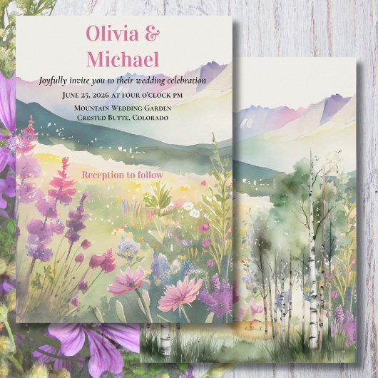Purple Mountain Wildflowers Wedding Invitation