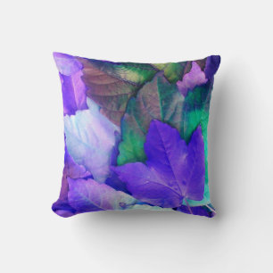Purple N Feuilles Turquoises Jeter Oreiller