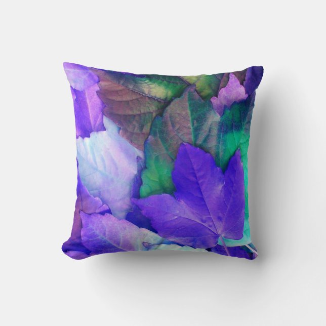 Purple N Feuilles Turquoises Jeter Oreiller (Recto)