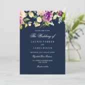Purple Navy Floral Élégant Mariage Invitation (Debout devant)