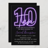 Purple Neon 10e anniversaire Invitation (Devant / Derrière)