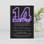 Purple Neon 14e anniversaire Invitation (Debout devant)
