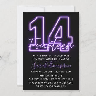 Purple Neon 14e anniversaire Invitation