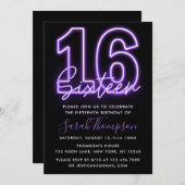 Purple Neon 16e anniversaire Invitation (Devant / Derrière)