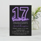 Purple Neon 17e anniversaire Invitation (Debout devant)